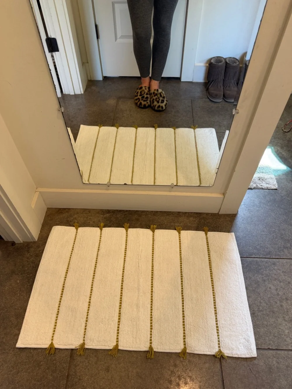 West Elm Tassel Stripe Bath Mat - Cream with Mustard Stripe 20 x 34 inches
